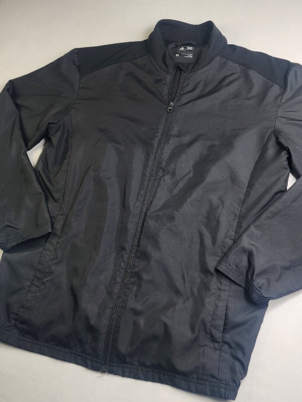 FLAW Adidas Mens Medium Black Golf Jacket Windbreaker Full Zip Pockets Light